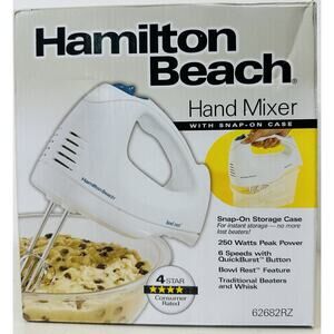 Hamilton Beach 6-Speed Electric Hand Mixer with Whisk, Traditional Beaters, Snap